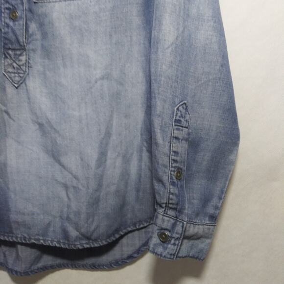 Cloth & Stone Anthropologie Chambray Denim Pop Over Top Roll Tab Sleeve Size Xs - Picture 5 of 8
